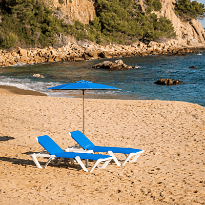 Pamela Sun Umbrella | Polyamide Stick | Blue / Khaki Fabric | 200 cm Dia | Balliu