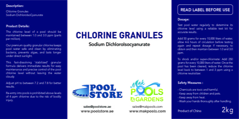 SDIC Chlorine Granules | 2 Kgs Bucket | HS Code: 29336900 | Brand: Generic | Origin: China