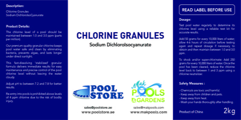 SDIC Chlorine Granules | 2 Kgs Bucket | HS Code: 29336900 | Brand: Generic | Origin: China SDIC Chlorine Granules | 2 Kgs Bucket | HS Code: 29336900 | Brand: Generic | Origin: China