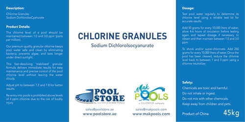 Chlorine Granules - 45kgs - SDIC Chlorine Granules - 45kgs - SDIC