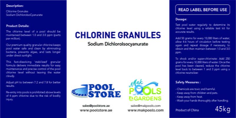 Chlorine Granules SDIC | 45 Kg Drum | HS Code: 29336900 | Brand: Generic | Origin: China Chlorine Granules SDIC | 45 Kg Drum | HS Code: 29336900 | Brand: Generic | Origin: China