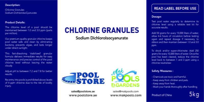 Chlorine Granules SDIC | 5 Kg Bucket | HS Code: 29336900 | Brand: Generic | Origin: China