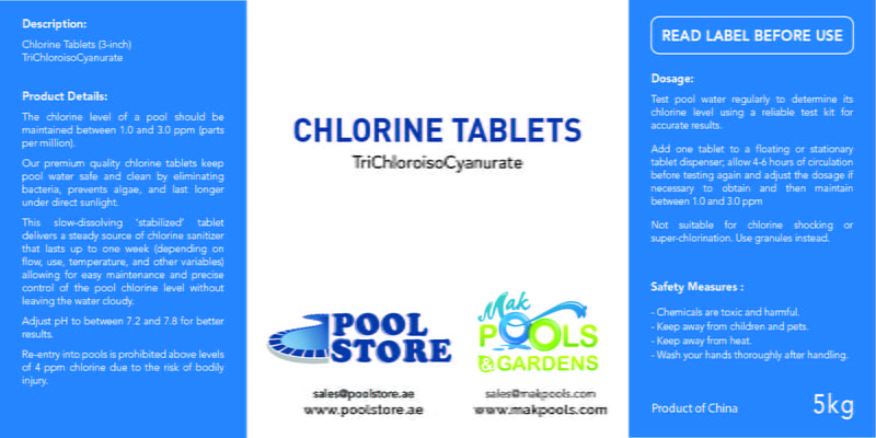 Chlorine Tablets TCCA | 5 Kg Bucket | HS Code: 29336900 | Brand: Generic | Origin: China