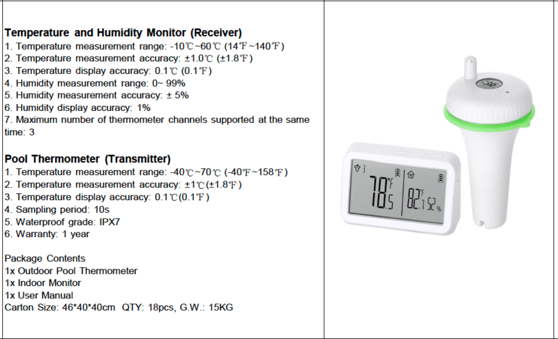 Pool Thermometer Wireless | IBS-P02R | Brand: INKBIRD